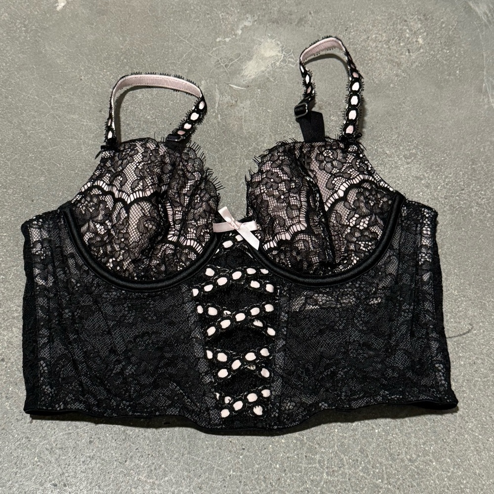 Black and Pink Lace bustier Corset